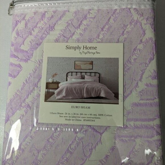NEW- Simply Home by Royal Heritage Home Ellie Euro Sham (26"x26") Cotton Purple - Picture 4 of 6